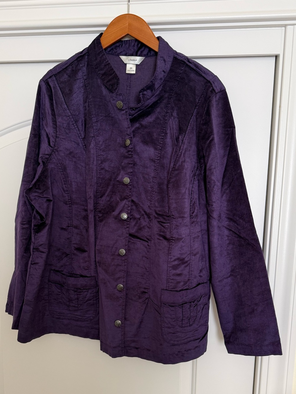 CJ Banks Women's Purple Velour Button-Front Jacket